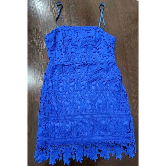 ASTR The Label Size L Royal Cobalt Blue Lace Mini Spaghetti Strap Dress - Picture 3 of 7
